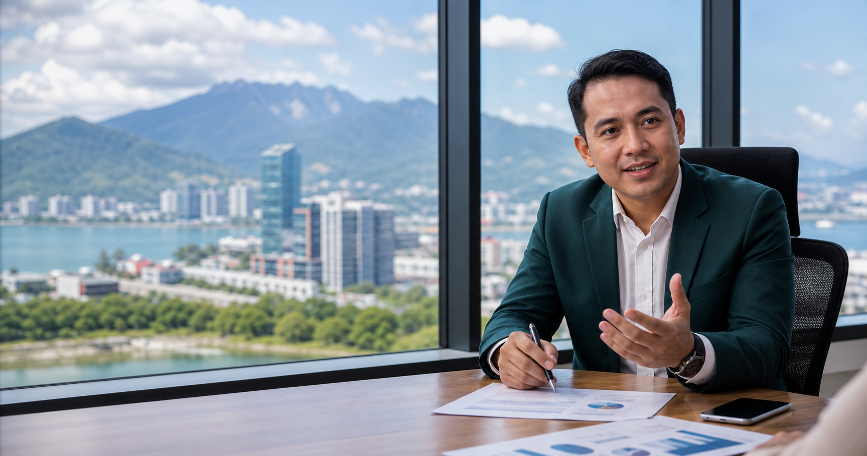 Konsultan DK Capital dengan latar pemandangan Sabah
